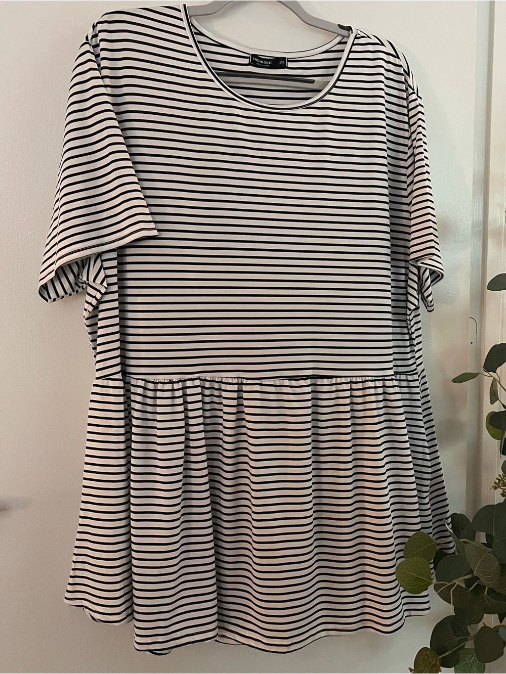 SHEIN Black & White Striped Peplum Tunic